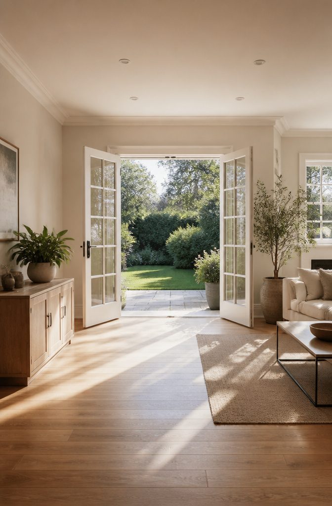 8 Patio Door Alternatives for 2026: Beyond Standard Sliding Glass 2 French doors with multiple glass panes swinging open.
