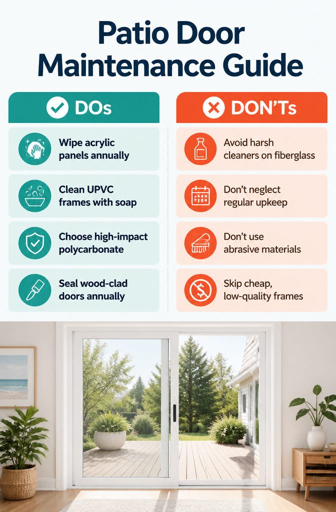 8 Patio Door Alternatives for 2026: Beyond Standard Sliding Glass 12 A maintenance guide for different patio door materials.