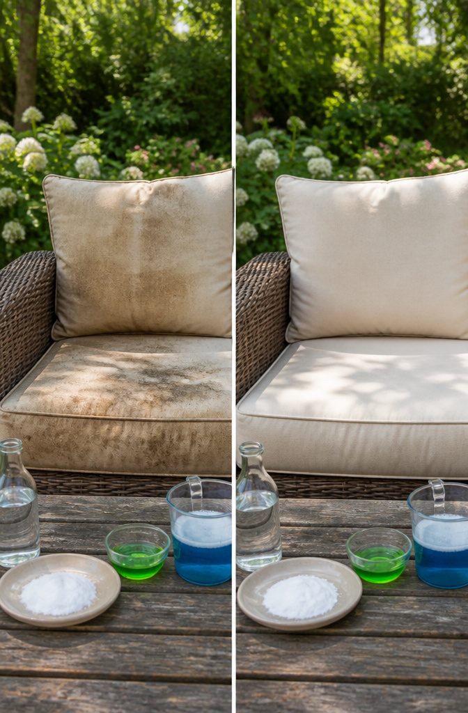 A chart showing how to treat various stains on patio cushions.