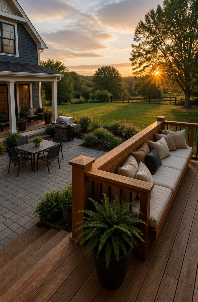 Deck vs Porch vs Patio: 7 Key Differences for Your Yard (2026) 7 Casual outdoor dining setup on a patio with chairs and a grill.