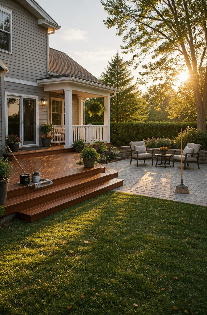 Deck vs Porch vs Patio: 7 Key Differences for Your Yard (2026) 5 Maintenance tasks for deck, porch, and patio illustrated.