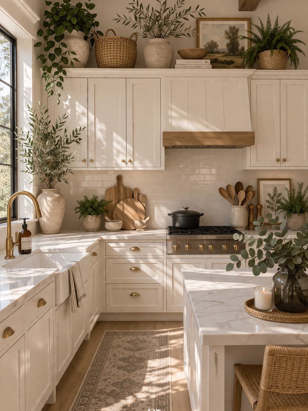 35 Farmhouse Kitchen Remodel Ideas Worth Stealing 15 White shaker cabinets and marble countertops in a bright, airy farmhouse kitchen.
