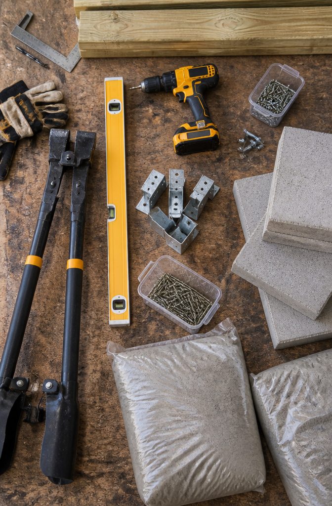 How to Build a Backyard Fence: 9 Steps for 2026 4 Tools and materials laid out for building a fence.