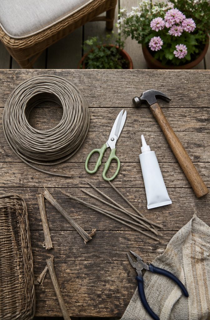 How to Repair Wicker Patio Furniture: A 2026 Guide to Fixing Unraveled Weave 8 Wicker repair materials including adhesive and synthetic strands.