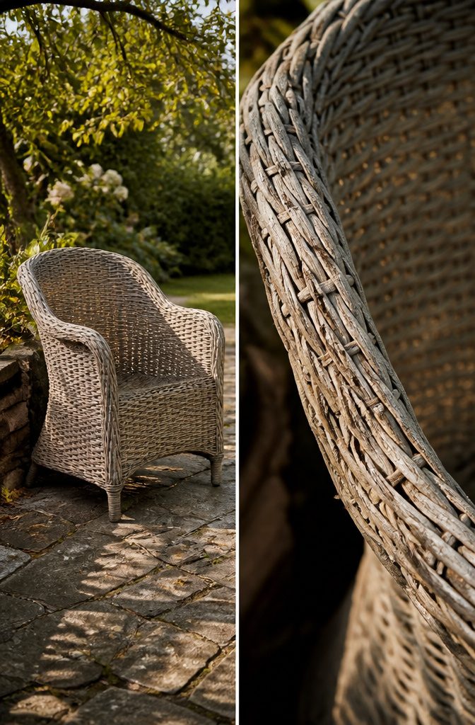 How to Repair Wicker Patio Furniture: A 2026 Guide to Fixing Unraveled Weave 7 Close-up of a faded synthetic wicker chair.