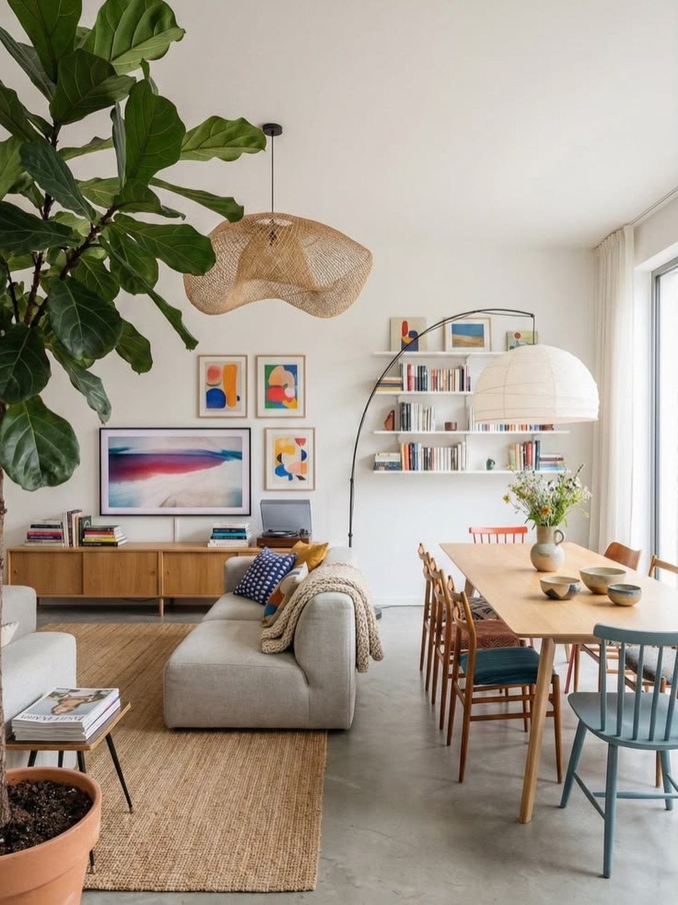 Mismatched Chairs Dining Table: 12 Ideas for a Cohesive Look 10 Light wood dining table with mismatched wooden chairs in a bright modern room
