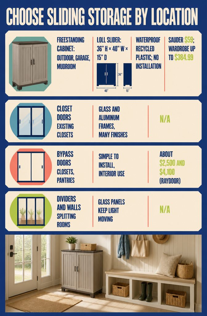 Information graphic comparing storage options for patios, closets, pantries, and rooms