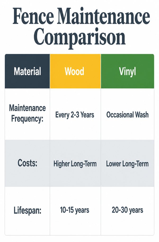 12 Types of Fences for Backyard Projects in 2026 14 Chart comparing maintenance requirements for different fence types.